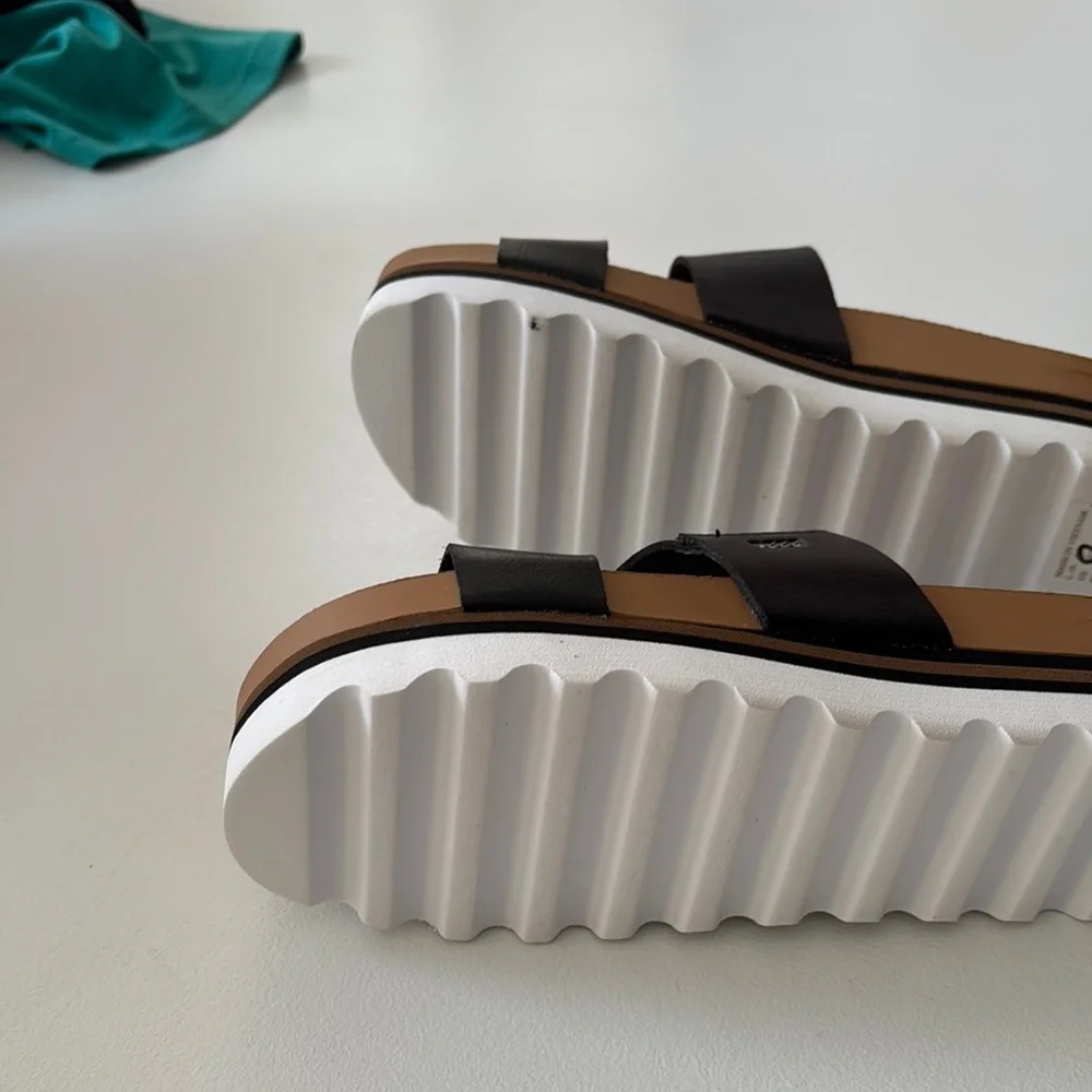 Reef Black Cork Footbed Double-Strap Slide Sandals